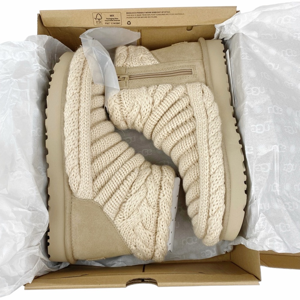 UGG Classic Mini Chunky Knit Boots Natural Beige Wool NEW Womens Size 8 NIB Rare